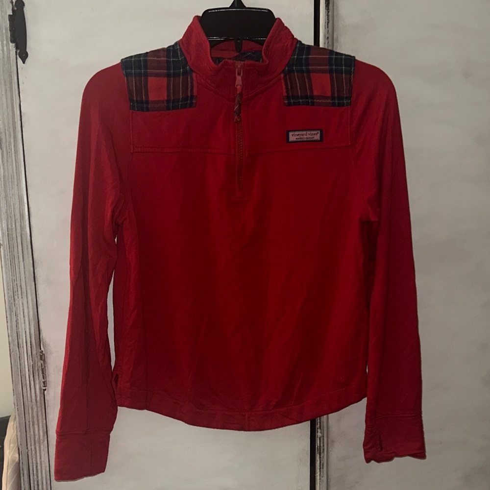 Vineyard Vines Red Quarter-Zip with Plaid Details